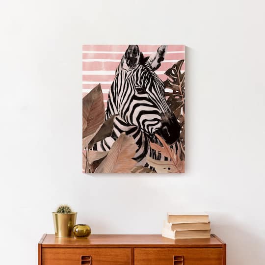 Zebra In Palms 16" x 20" Canvas Wall Art
